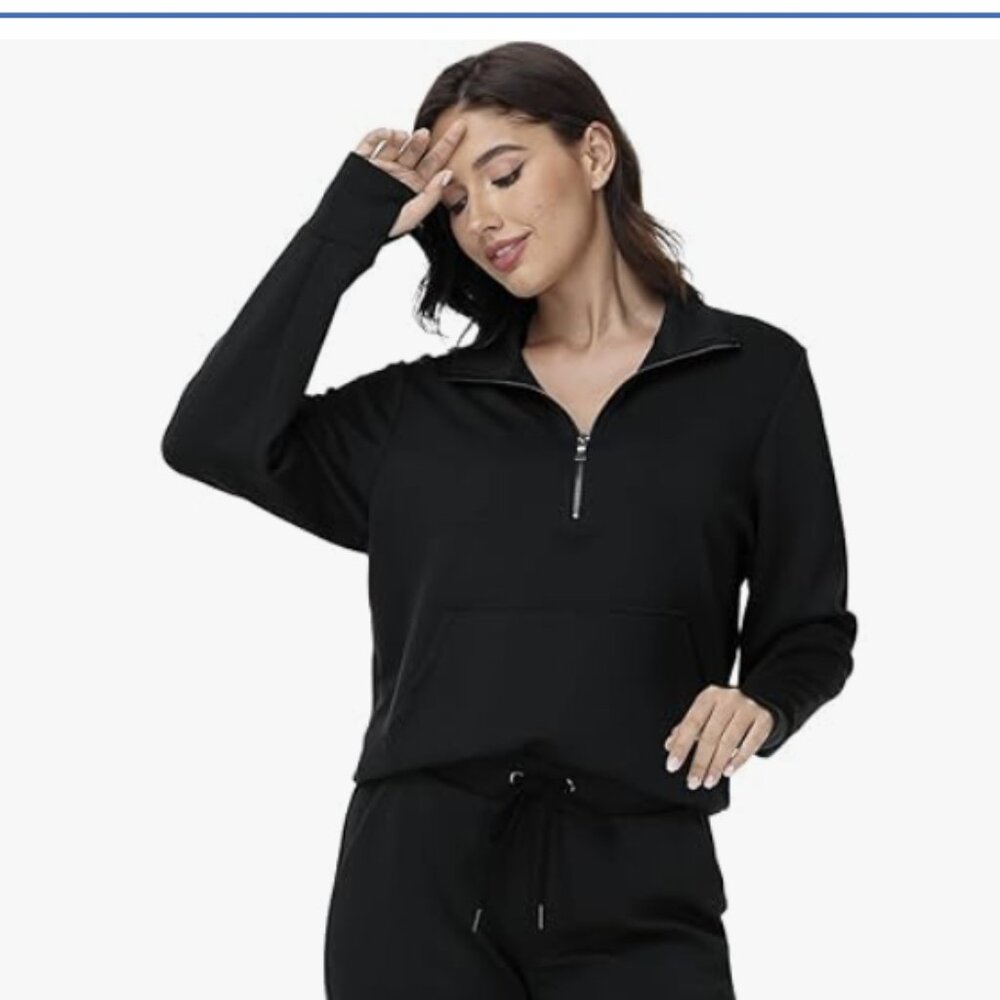 NWOT half zip lightweight sweatshirt jacket with kangarpocket, black L